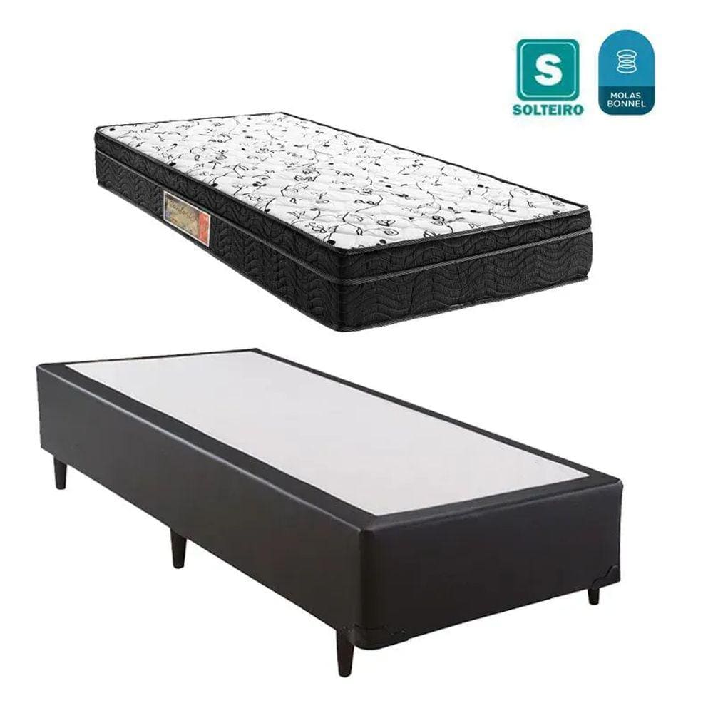 Cama box solteiro preto + colchão mola bonnel inmetro