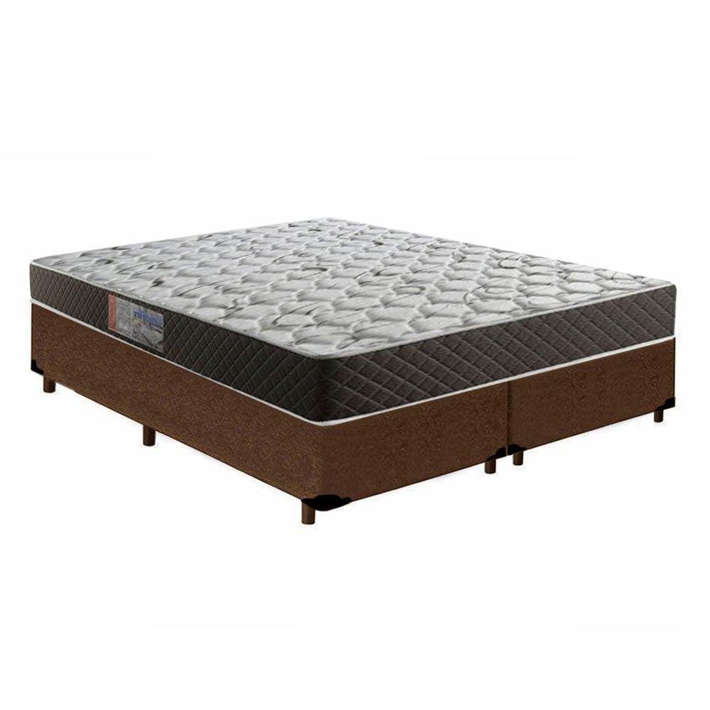 Cama Box Queen Colchão Mola Ensacada Belos Sonhos + Box Suede 64x158x198 Marrom