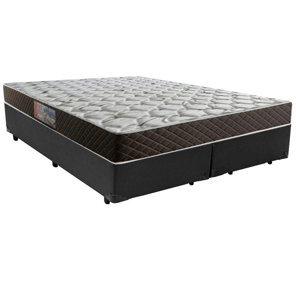 Cama Box Queen Colchão Mola Ensacada Belos Sonhos + Box Sintético 66x158x198 Cinza