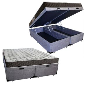 Cama Box Baú Queen Colchão Mola Ensacada Belos Sonhos + Box Suede 65x158x198 Cinza