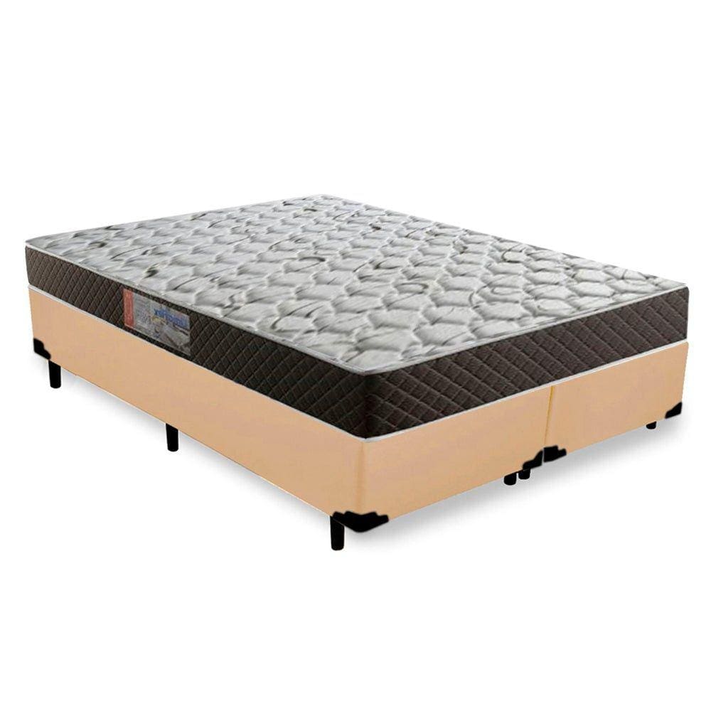 Cama Box Queen Colchão Mola Ensacada Belos Sonhos + Box Sintético 66x158x198 Bege