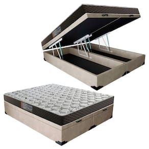 Cama Box Baú Queen Colchão Mola Ensacada Belos Sonhos + Box Suede 65x158x198 Bege