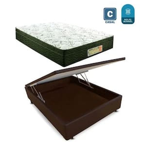Cama Box casal com baú marrom + Colchão Molas bonnel 1,38 x 1,88 x 24 cm