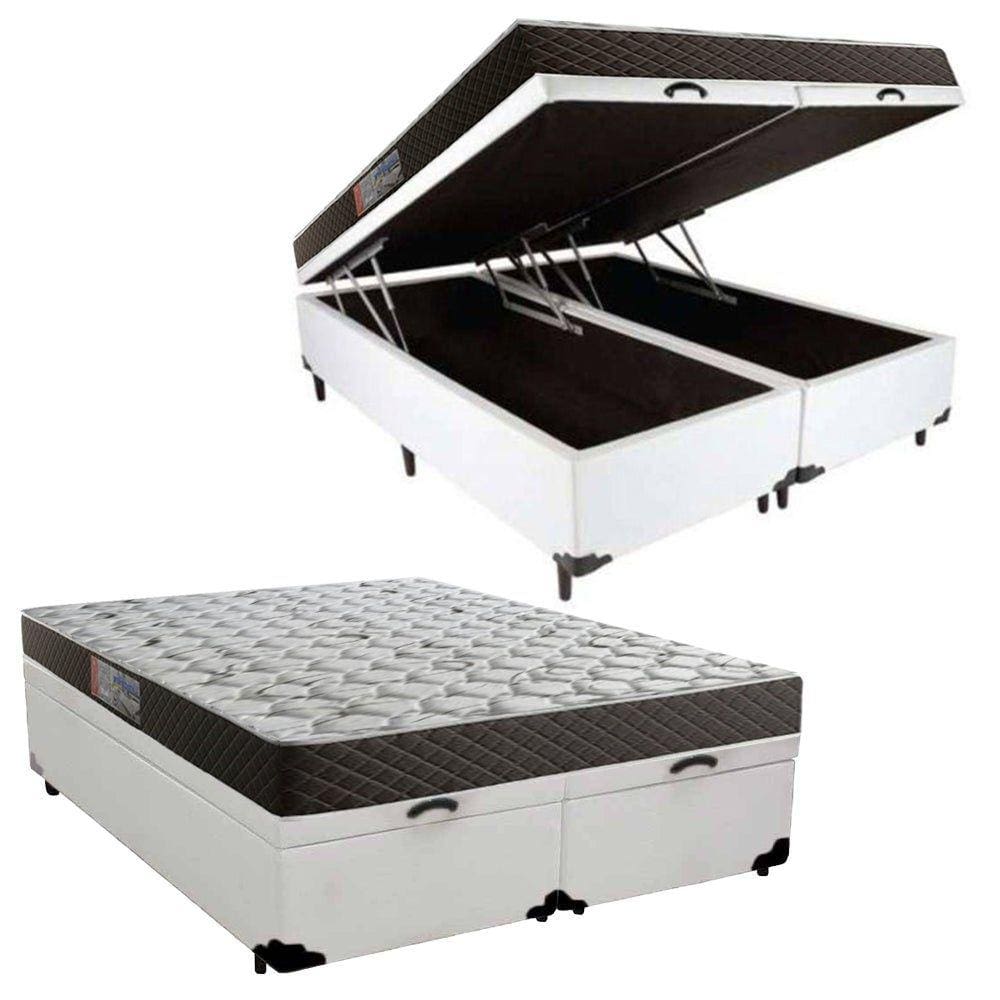 Cama Box Queen Colchão Mola Ensacada Belos Sonhos + Box Sintético 65x158x198 Branco