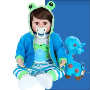 Boneca bebe reborn corpo silicone roupa azul brinde ursinho pelucia dominio  imports