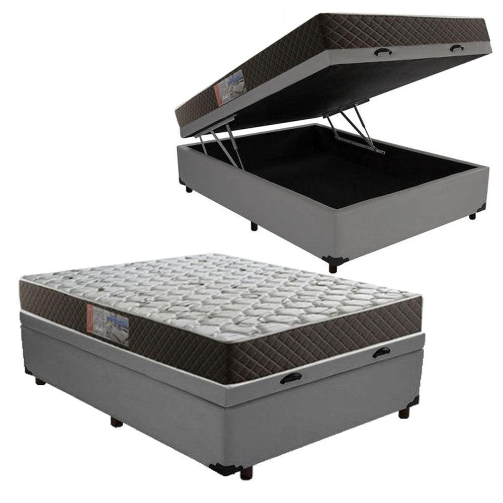 Cama Box Baú Casal Colchão Mola Bonnel Belos Sonhos + Box Sintético 61x138x188