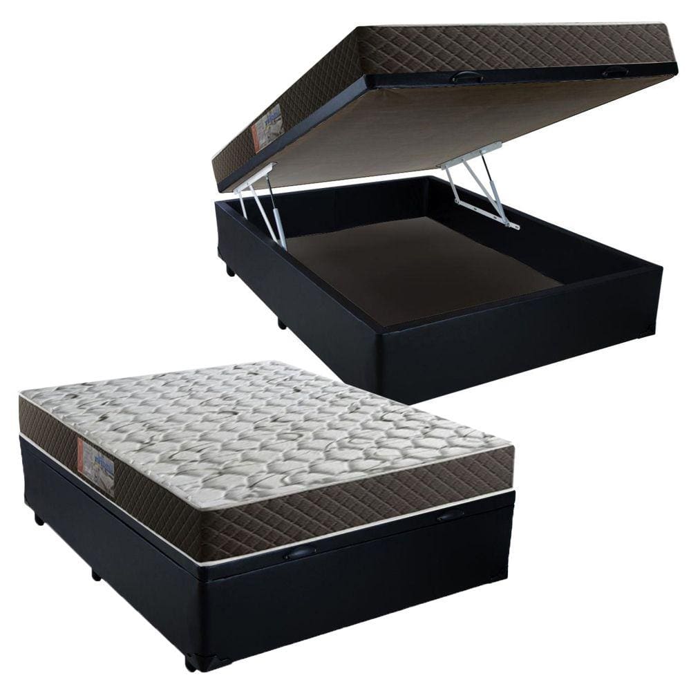 Cama Box Baú Casal Colchão Mola Bonnel Belos Sonhos + Box Sintético 61x138x188