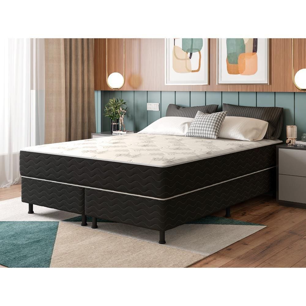 Cama Box Queen Colchão Mola Ensacada Belos Sonhos + Box Suede 64x158x198