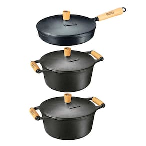 Kit Caçarola Frigideira Ferro Alça e Cabo Madeira 19 e 25cm
