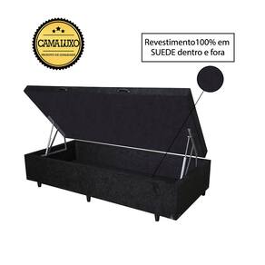 Cama Box Baú Luxo Blindado Solteirão NK Camas Suede Preto 49x96x203