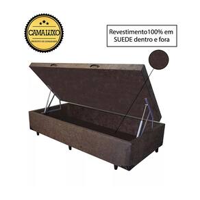 Cama Box Baú Luxo Blindado Solteiro NK Camas Suede Marrom 41x78x188