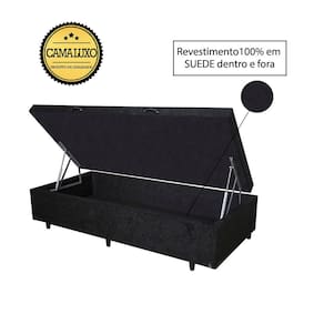 Cama Box Baú Luxo Blindado Solteirão NK Camas Suede Preto 41x96x203