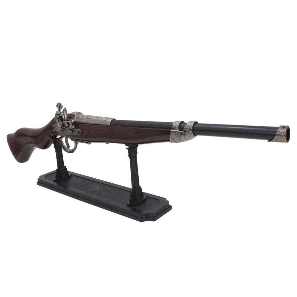 Arma Decorativa Mosquete Com Cabo Em Madeira e Suporte 71cm