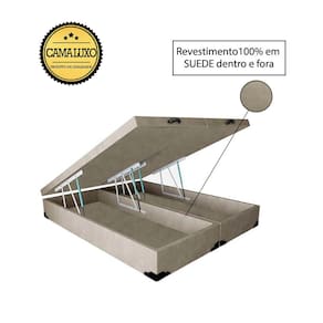 Cama Box Baú Luxo Blindado Casal Bipartido NK Camas Suede Bege 41x138x188