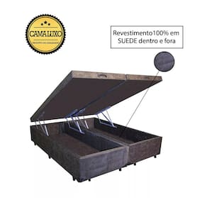 Cama Box Baú Luxo Blindado Casal Bipartido NK Camas Suede Marrom 49x138x188