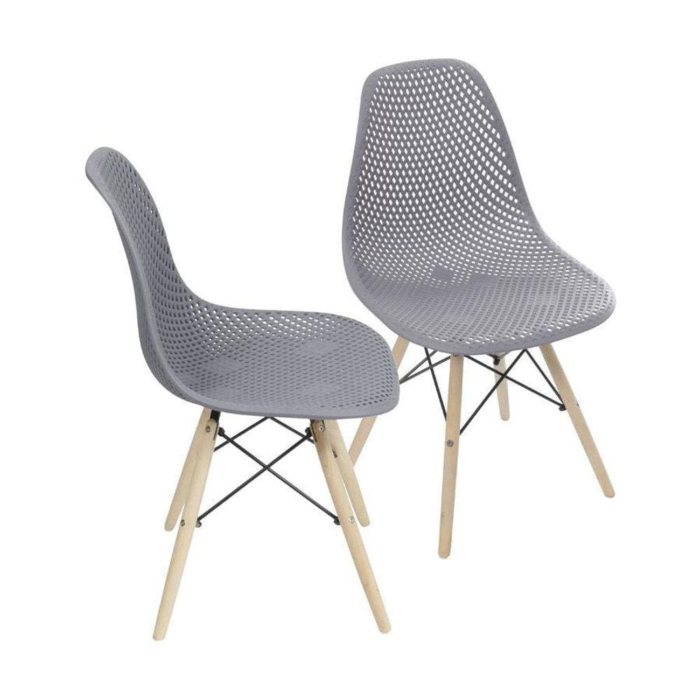 Kit 2 Cadeiras Boxbit Colmeia Base Em Madeira Cinza