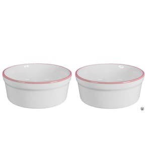 Kit Comedouro e Bebedouro de Porcelana 300ml Borda Rosa