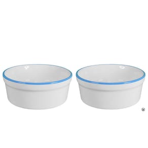 Kit Comedouro e Bebedouro de Porcelana 300ml Borda Azul
