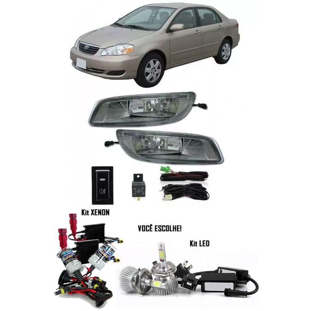 Kit Farol de Milha Neblina Toyota Corolla 2005 2006 2007 2008 + Kit Xenon 6000K / 8000K ou Kit Lâmpada Super LED 6000K