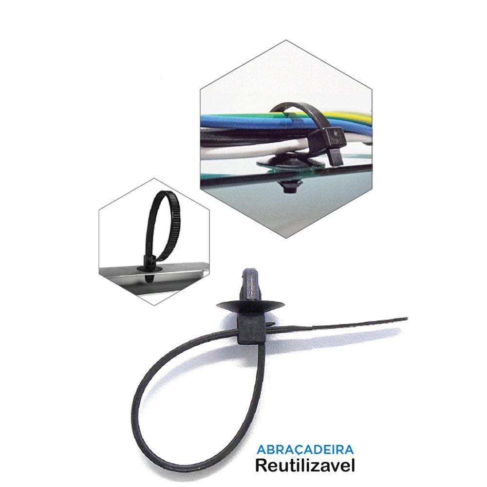 Abraçadeira Cinta 15,5cm Nylon c Clip Reutilizavel 100 Und