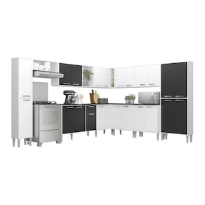 Cozinha Completa Multimóveis Xangai Pop FG3164 com Armário e Balcão Branca/Preta