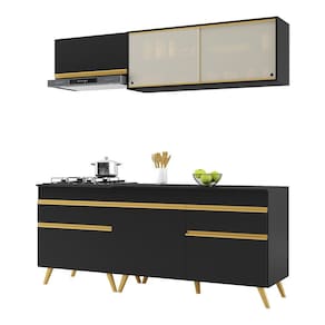 Cozinha Compacta Multimóveis Veneza GB FG3707 com Armário e Balcão Preta