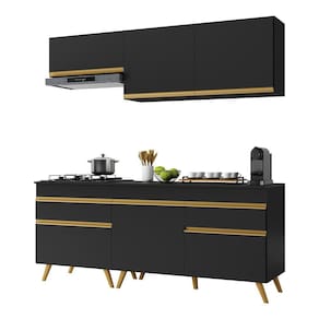 Cozinha Compacta Multimóveis Veneza GB FG3705 com Armário e Balcão Preta