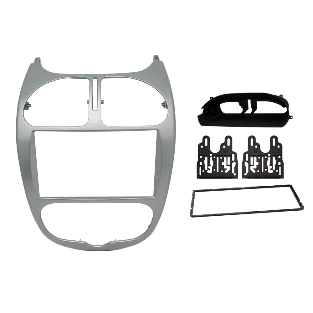Moldura Painel 2Din Multimidia MP5 Peugeot 206 2004 a 2008 Prata