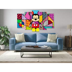 Quadro Mosaico 5 peças mdf 6mm Romero Brito mickey