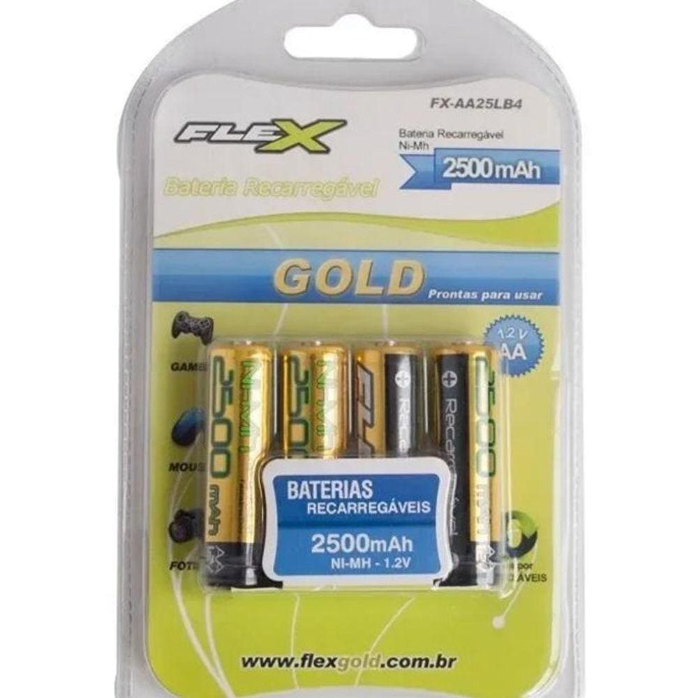 Pilha Recarregável Flex Gold Aa Fx-Aa25Lb4 2500 Mah Ni-Mh