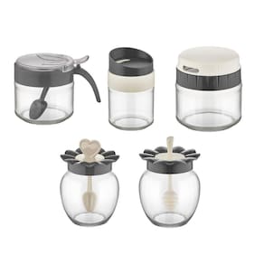 Conjunto Com 5 Potes Para Condimentos Em Vidro