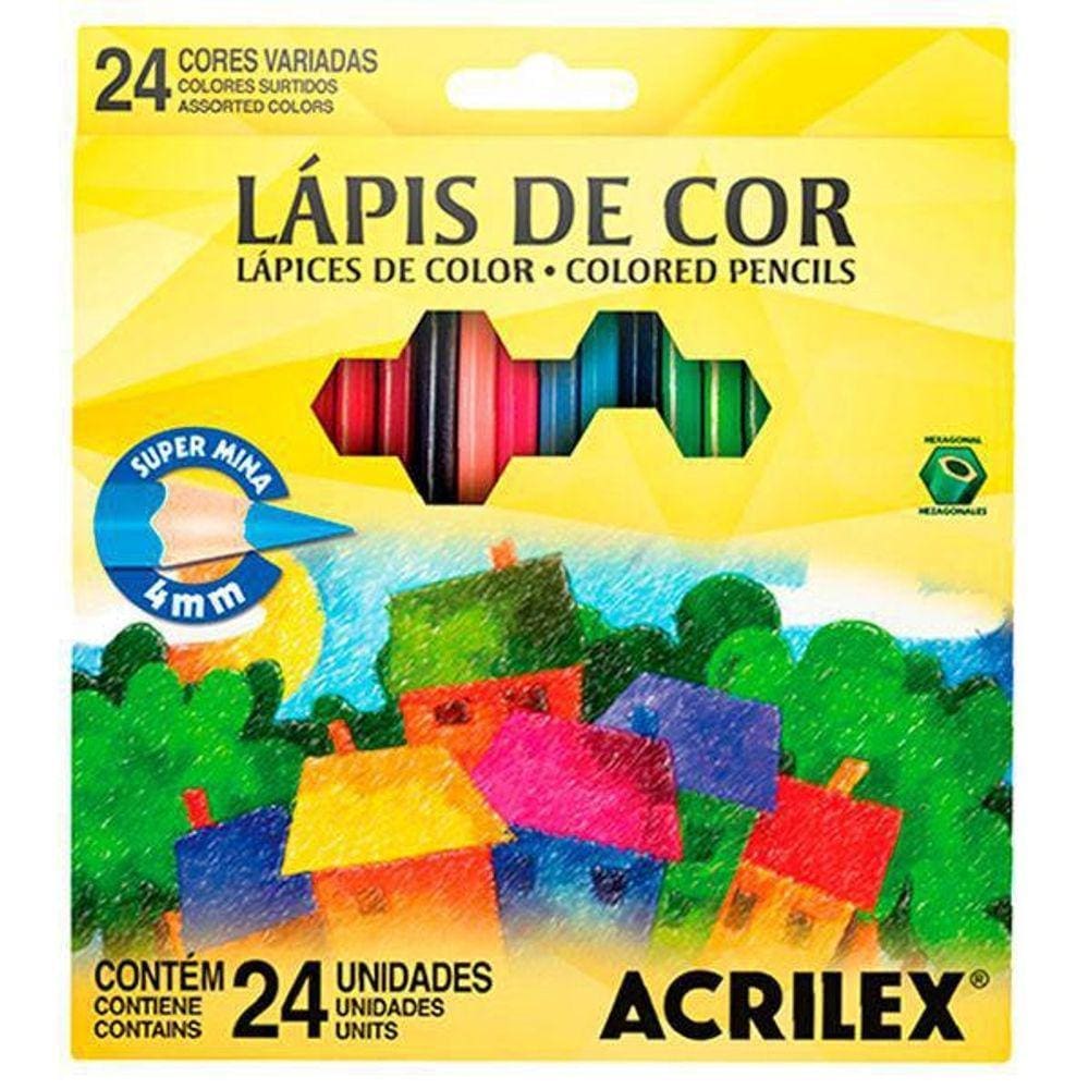 Lápis De Cor Hexagonal 24 Cores Acrilex