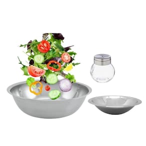 Conjunto para Salada 3 Peças Bowl Inox e Saleiro Vidro Tampa Giratória - Mundial Import