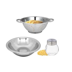 Conjunto para Massas Aço Inox Prime 3 Peças Escorredor Macarrão, Bowl e Queijeira - Mundial Import