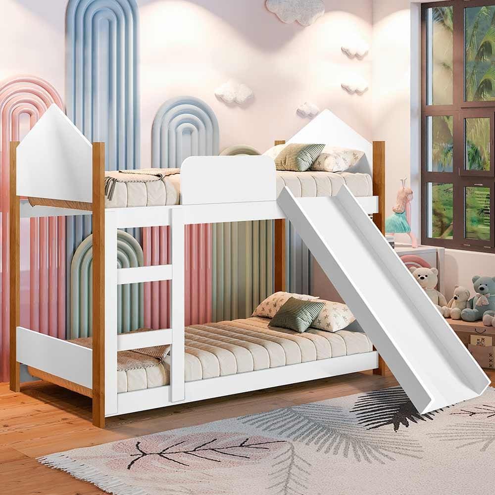Beliche Infantil Casinha Com Escorregador Branco Magia Gabrielli Móveis - Branco