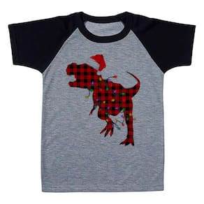Camiseta Infantil Raglan Dinossauro Natal Dino Xadrez