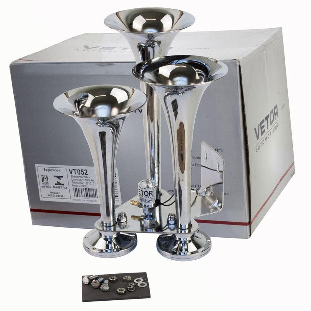 Buzina A Ar Para Trem E Navio 3 Cornetas Cromada