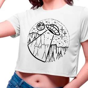 Camiseta Cropped Infantil Et Nave Abduzindo