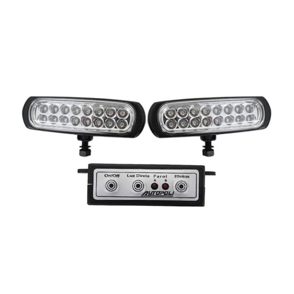 Farol de Milha Strobo Slim 16 Leds Amarelo Corpo Preto