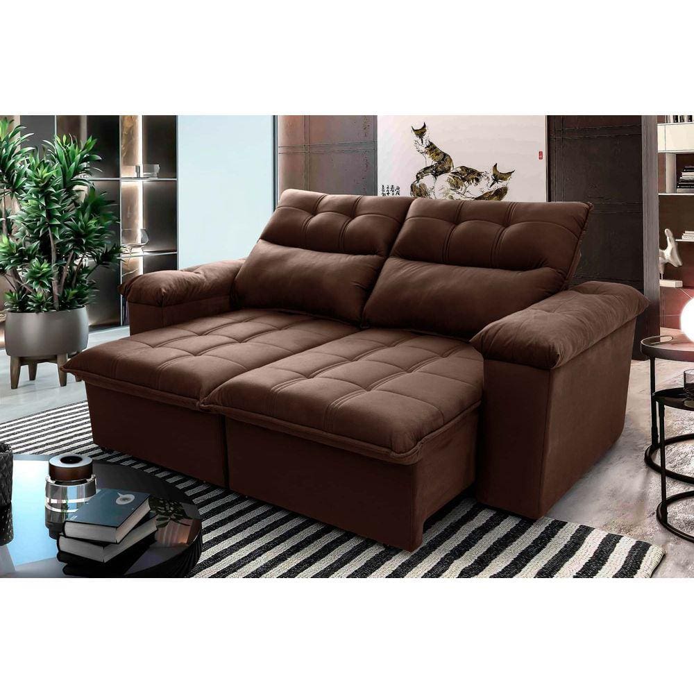 Sofá Retrátil Reclinável Verona 1,50m Suede Velut Marrom c/ Molas no Assento - King House