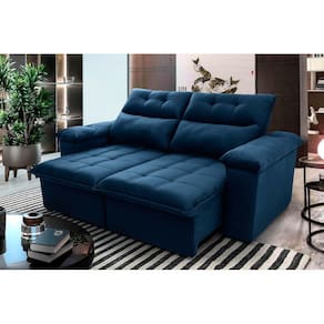 Sofá Retrátil Reclinável Verona 1,80m Suede Velut Azul Marinho c/ Molas no Assento - King House