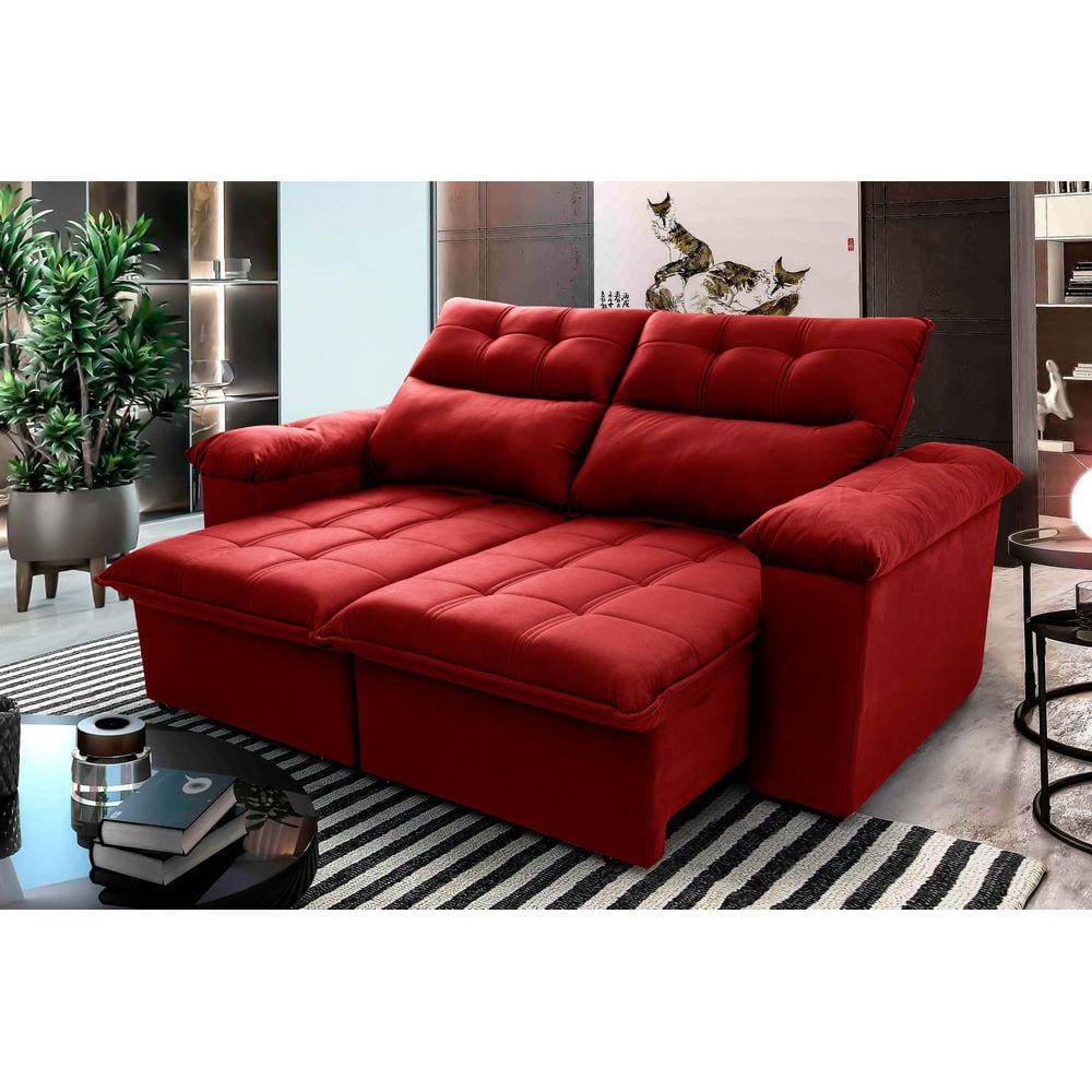 Sofá Retrátil Reclinável Verona 2,00m Suede Velut Vermelho c/ Molas no Assento - King House