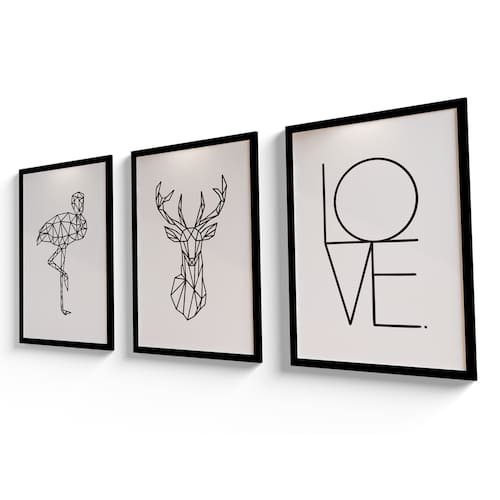 Kit 3 Quadros Decorativos Desenhos Moldura Frases | Casas Bahia