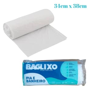 Sacos p/ Lixo Branco Pia e Banheiro 34X38cm 1 Rolo c/ 100u