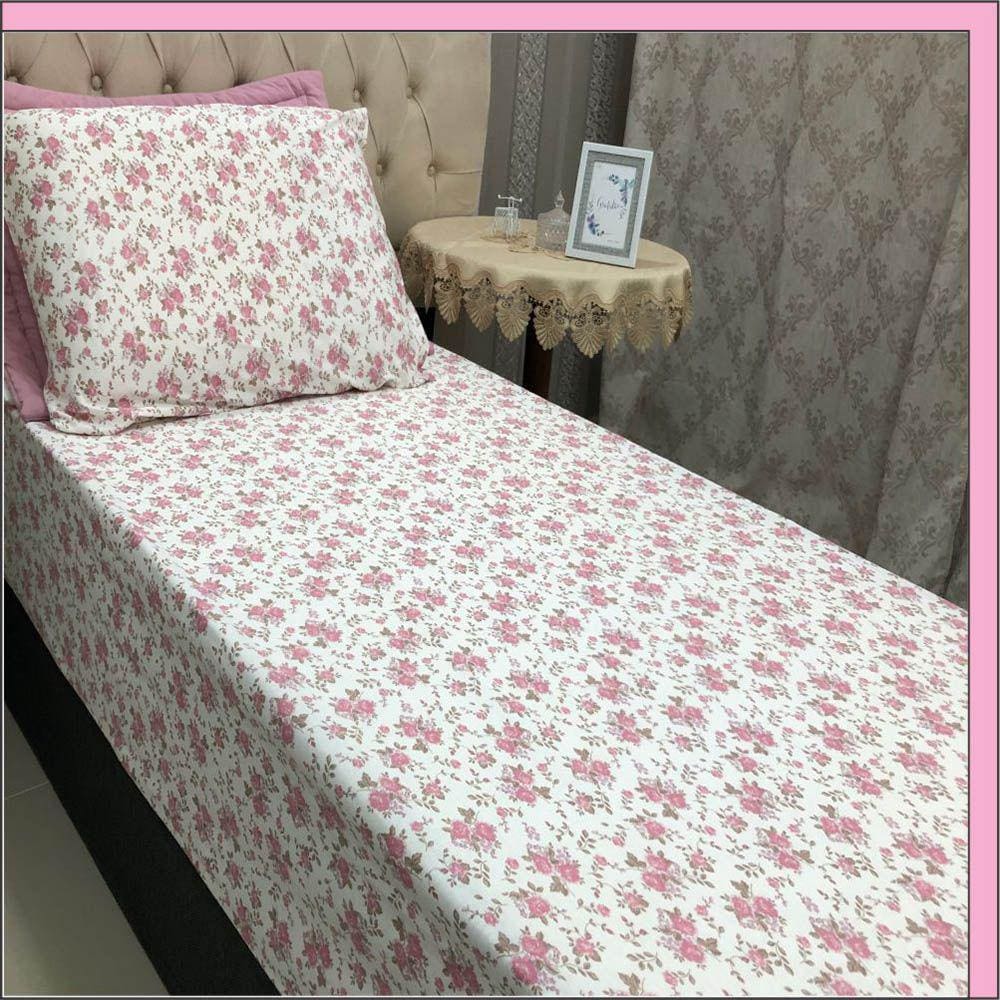Jogo de Cama Lençol em Malha Solteiro Florzinha 2 Peças - Rosa