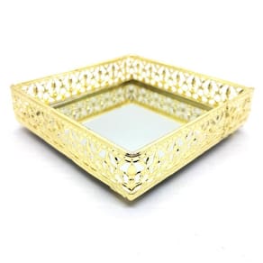 Bandeja Espelhada Decorativa Gold Quadrada Sala Lavabo 12cm