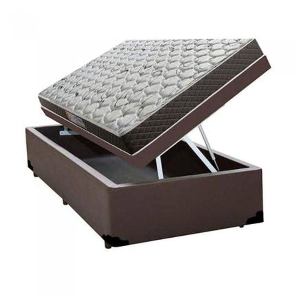 Cama Box Baú Solteiro Colchão Mola Bonnel Belos Sonhos + Box Sintético 61x88x188