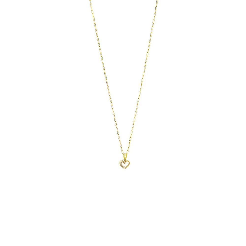 Pingente Meio Coração Cravado com Zircônias em Ouro 18K