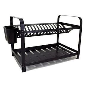 Escorredor 20 Pratos Inox Preto Com Porta Talheres Mak-Inox