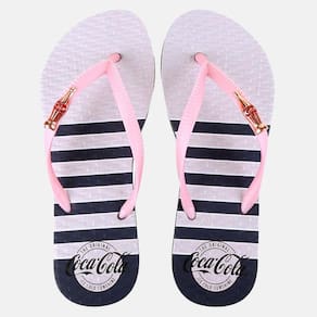 Chinelo Coca Cola Metallic Straps Feminino Marinho E Rose